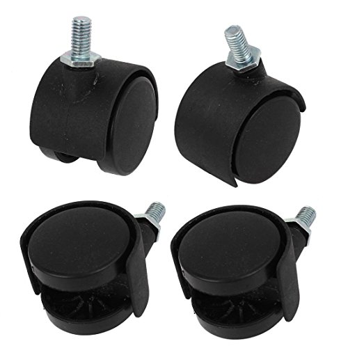 VNDEFUL 4 Pcs Black Plastic Swivel Caster 8mm Screw Stem 2-inch Dual Wheel Black