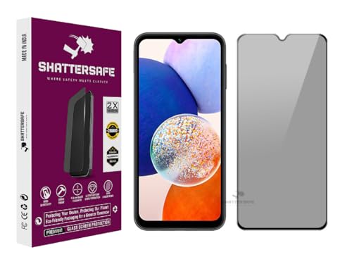 Image of Anti-Spy Privacy Tempered Glass Compatible For Samsung Galaxy A14 / M14 / F14 [Pack of 2]. Anti-Scratch, Edge-to-Edge Protection With Easy Installation Kit & Case Friendly Fit.