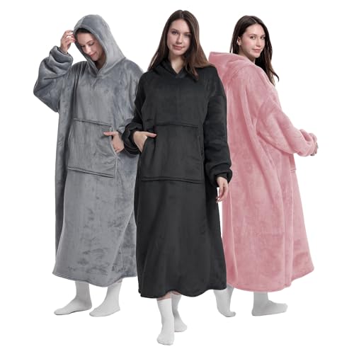 Roe Tenpo Wearable Blanket Hoodie, Oversized Hoodie Women and Men, Super Soft Warm Cozy, Thick Flannel Sherpa Hoodie Blanket with Sleeves and Giant Pocket (Black)