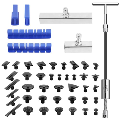 2-in-1 Slide Hammer T-Bar Dent Puller Kit - 31pcs Professional Paintless Dent Removal (PDR) Tool Set with 24 Puller Tabs & Stainless Steel Accessories, Ideal for Car Body Hail Damage & Small Dings