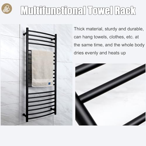 Toallero eléctrico negro de acero inoxidable con enchufe para pared de baño 7