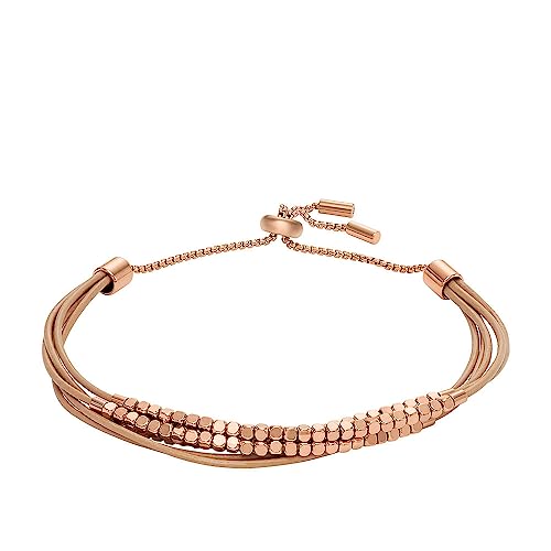 Fossil Pulsera para Mujer All Stacked Up, Pulsera de Cadena de piel marrón,...