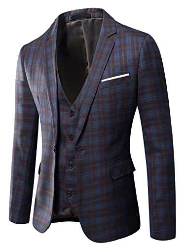 Image of WULFUL Men's Slim Fit Suit One Button 3-Piece Blazer Dress Business Wedding Party Jacket Vest & Pant