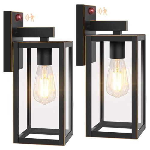 2-Pack Upgraded Motion Sensor Outdoor Wall Lights, Dusk to Dawn Porch Lights Outdoor Wall Sconce Lantern, 3 Lighting Modes Exterior Lighting Fixtures, Bronze Outside Lights for House Front Door Garage