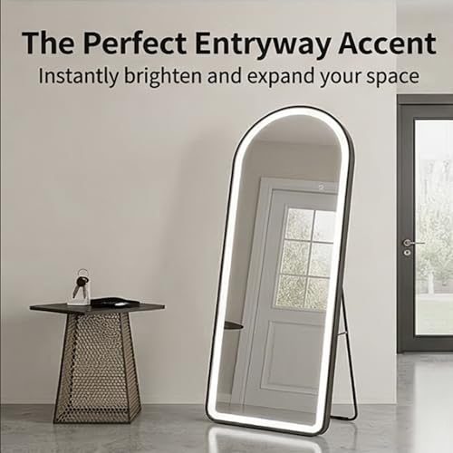 Image of The Artment Black Halo Arch LED Full-Length Unbreakable Mirror,Modern Floor Mirror with Touch Sensor,Dimmable Lighting,Slim Metal Frame, Freestanding or Wall-Leaning (160 x 50 CM)