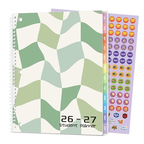 Student Planner 2026-2027, SUNEE Middle or High School Student Planner for Academic Year Jul. 2026 - Jun. 2027, 8.5"×11" Lesson Plan Book with 3-Hole Punched, Bookmark, Planning Stickers, Green Waves