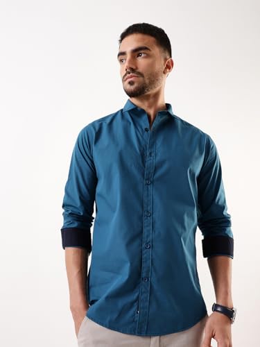 Image of Dennis Lingo Men Solid Spread Collar Full Sleeves Regular Fit Cotton Casual Shirt