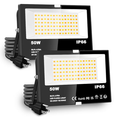 MELPO 50W LED Flood Light Outdoor Compatible with Alexa, 5000lm, 2700K-6000K Adjustable, Timing，Smart Led Flood Security Light for Yard, Garden, Lawn, Garage, IP66 Waterproof US Plug (2 Pack) by MELPO - Used condition - US$15.29