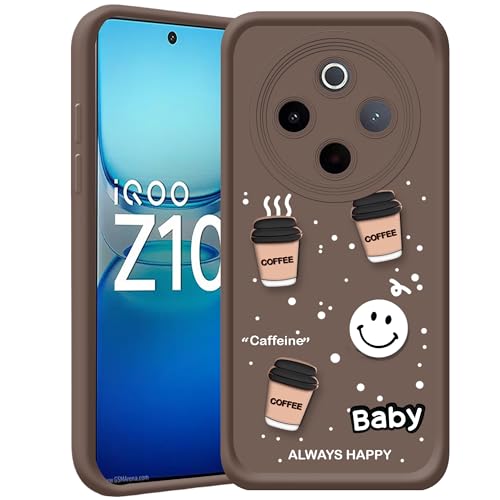 Image of amazon basics Back Case Cover Compatible for iQOO Z10 5G / Vivo T4 5G | Cute Fun Cartoon 3D Ball | Coffee Silicone Case | Camera Protection | Body Protection | Shock Proof | Color Brown