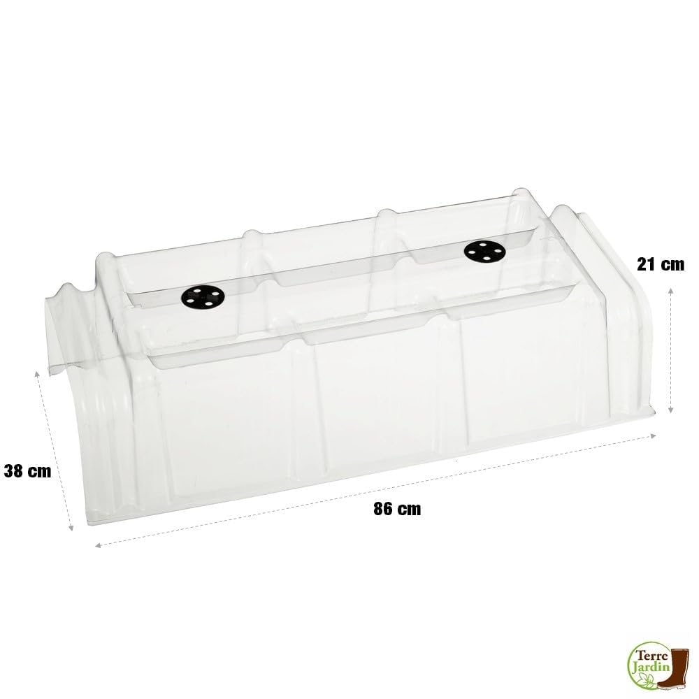 TERRE JARDIN - Tunnel de Forçage, 86 x 38 x 21 cm - Tunnel de Forçage Rigide, Transparent, Modulable, avec 6 Sardines de Fixation - Mini Serre Rigide Potager de Jardin avec Système de Ventilation