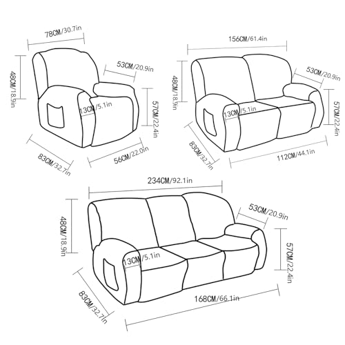 Image of JOKIVTOU Recliner Sofa Covers 8-Pieces Reclining Couch Slipcovers 3 Seater Stretch Recliner Furniture Protector with Elastic Bottom& Pocket, Soft Fitted Washable Stay in Place