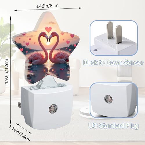 Image of Beach Flamingos Night Lights Plug Into Wall,Romantic Love Heart Star Night Light for Kids,Nightlight with Dusk to Dawn Smart Sensor for Bedroom Bathroom Decor,Children Women Men Gift