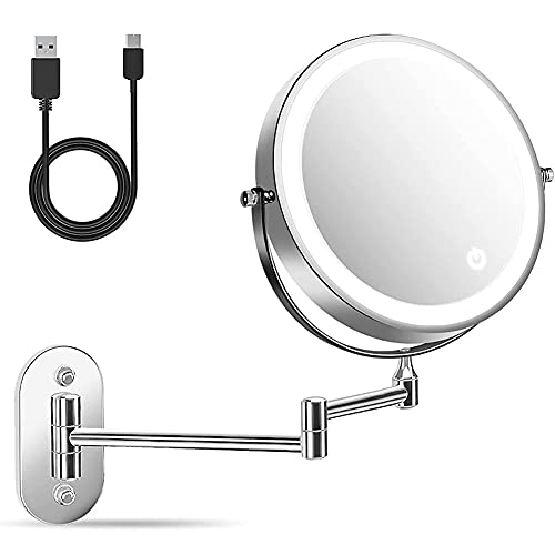 Miroir de maquillage 10X mural 8 pouces rechargeable à 3 couleurs LED - 2