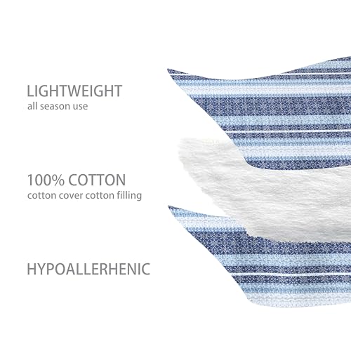 Image of Homzard Quilt King Size,Blue White Snowflake Striped Quilt Bedding Set, Cotton Boho Gemetic Comforter Set, Lightweight Comforter King Size (106 * 98 Inches) with 2 Pillow Shams
