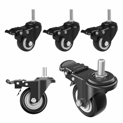 4 Stück 50mm Möbelrolle mit Bremse, M8 X 25mm Lenkrollen mit Gewinde, Rollen Schwerlast, Stabdurchmesser: 8 mm Stablänge: 25 mm, Gewinderollen für Transport/Ausrüstung/Möbel