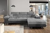 Tissu gamme Prestige VENESETTI Canapé d\'angle Convertible Armel en Tissu Luxe 5 Places, Gris Clair/Gris foncé, Bicolore, avec Coffre, Angle Droit (vu de Face)