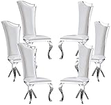 Goderfuu Dining Chairs Set of 6 - White Dining Room Chairs with Stainless Steel Legs, Faux Leather U