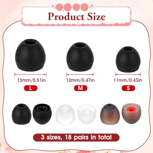 18 Pairs Silicone Ear Bud Replacement Earbuds Ears Tips Replacement Covers Soft Earphones Earbuds Ear Cushion Tips Replacements Kit, 3 Color, S/M/L