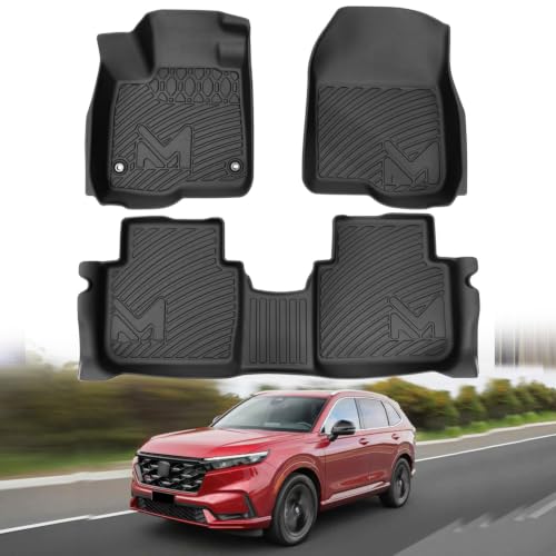 Image of Floor Mats & Floor Liners Custom for 2023-2026 Honda CR-V CRV (Include Hybrid), TPE Automotive All Weather Cover Protection Waterproof Black Front & Rear Row Full Set Car Mats, 3PCS