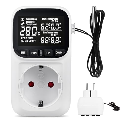 Enchufe con regulador de temperatura digital, interruptor de temperatura con pantalla LCD, regulador de humedad, regulador de temperatura digital, termostato digital, enchufe higrostato, para