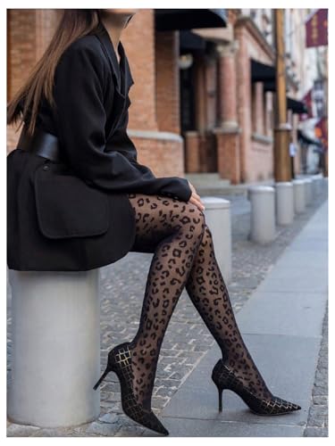 WDIRARA Women's Leopard Print Tights Sheer Mesh Thigh High Pantyhose Stockings4