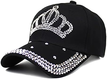 Gudessly Adjustable Women’s Bling Rhinestone Bejeweled Cotton Denim Baseball Cap Hip Hop Hat (A-Crown Black)