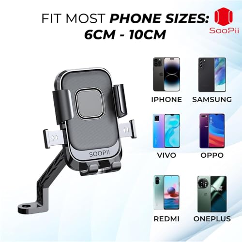 Image of SOOPII Universal Bike Mobile Holder with One Click Locking | Anti-Slip and Adjustable Angle for Motorcycles, Bicycles, E-Bikes, Scooters, Shockproof & Heavy-Duty Mount for All Smartphones