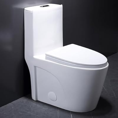 One Piece Toilet, Elongated One-Piece Toilet for Bathrooms, Dual Power Flush Toilet 1.1/1.6 GPF and MAP 900g, Soft Close, Durable Ceramic, Easy-to-Clean Surface (White)