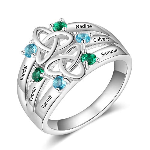 Personalized Mothers Rings with 6 Simulated Birthstones Rings for Women Sterling Silver Engraved Family Name Rings for Grandmother Promise Rings for Her Custom Mothers Day Ring (7)