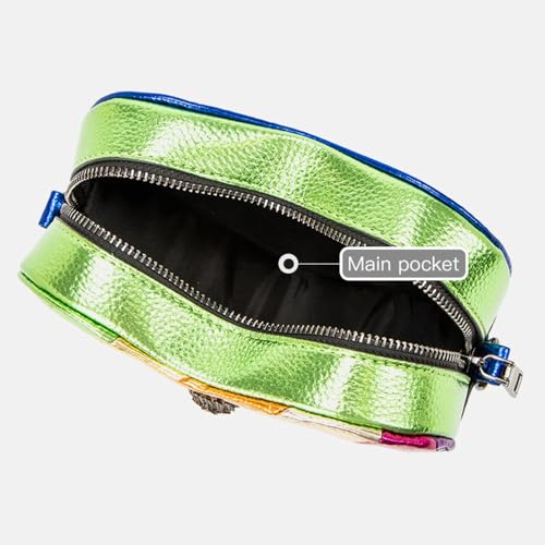 Image of Rejolly Rainbow Stripe Heart Shaped Purse for Women Crossbody Bag Metallic PU Leather Shoulder Bag