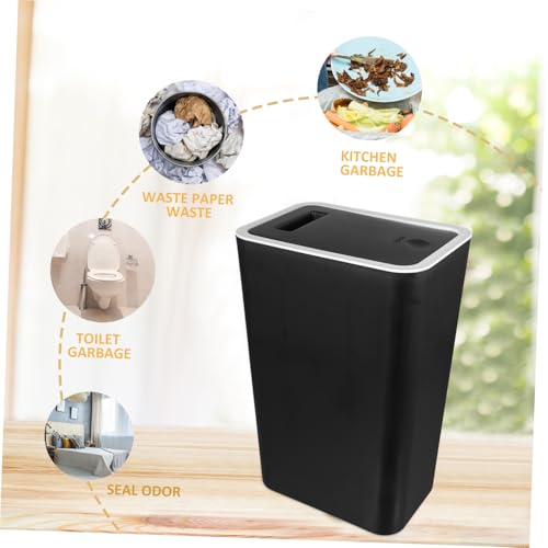Caneca de basura con tapa y prensa 10L plástico negro miniatura 3