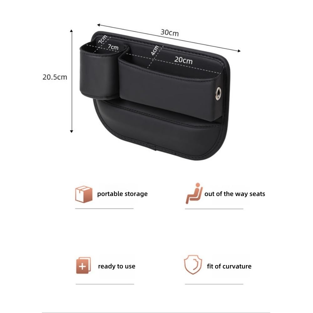Generic 2024 New Seat Car Leather Cup Holder Gap Bag, Adjustable Car Seat Storage Box, Gap Filler Organizer with Cup Holder for Phones Glasses Keys Cards (Driver Side,Black), QCBJ0527