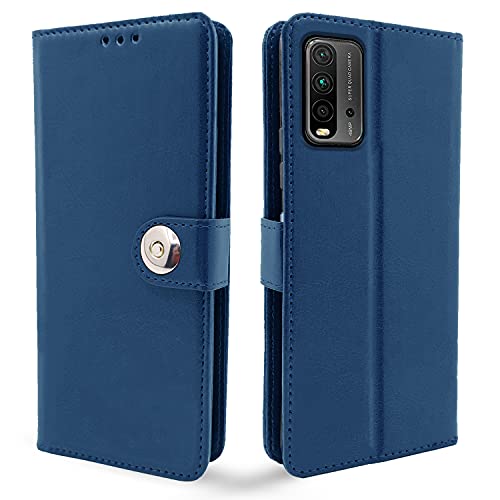 Image of Pikkme Redmi 9 Power Flip Cover| PU Leather Finish | 360 Protection | Wallet & Stand | Strong Magnetic Flip Case for Redmi 9 Power (Blue Button)