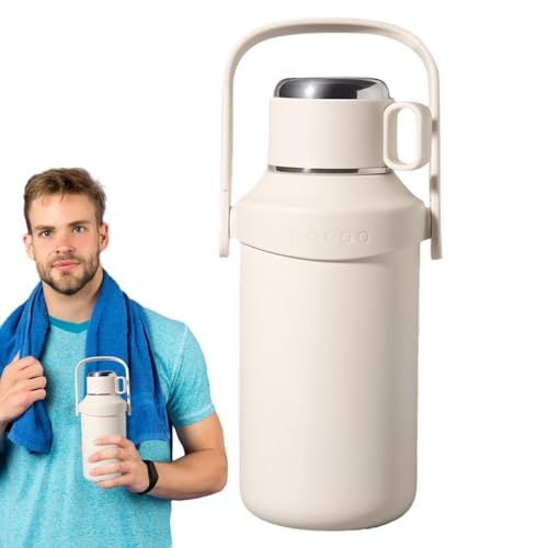 Botella de agua aislada, botella de agua aislada, taza térmica portátil de viaje de metal, jarra de deporte S a prueba de fugas, jarra con asa, botella de agua grande para bebidas calientes
