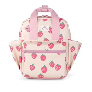 Itzy Ritzy Toddler Backpack – Features Adjustable Shoulder Straps, 2 Side Pockets & Spacious Interior with Wipeable Fabric Lining & Name Label, Strawberry