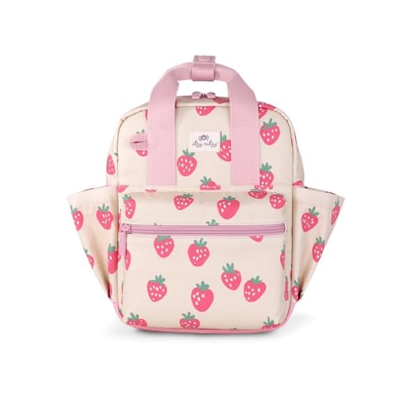 Itzy Ritzy Toddler Backpack - Daycare Bag - Features Adjustable Shoulder Straps, 2 Side Pockets & Spacious Interior with Wipeable Fabric Lining & Name Label, Strawberry Backpack