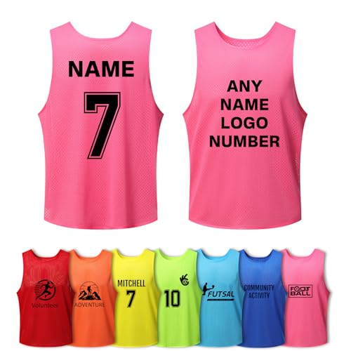 LAIFU Custom Training Vest - Personalized Soccer Practice Pinny w/Name & Number, Team Training, For Kids Youth Adults (Rose Red)