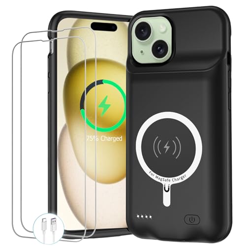 Battery Case for iPhone 15, Upgraded 10000mAh Portable Protective Charging Case with Wireless Charging Compatible with iPhone 15 (6.1 inch) Rechargeable Battery Pack Charger Cover with Carplay (Black)
