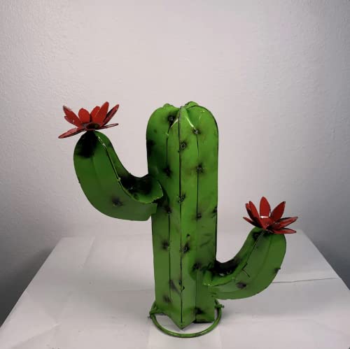 Mini Metal Saguaro Cactus - Metal Garden Decor (Green)