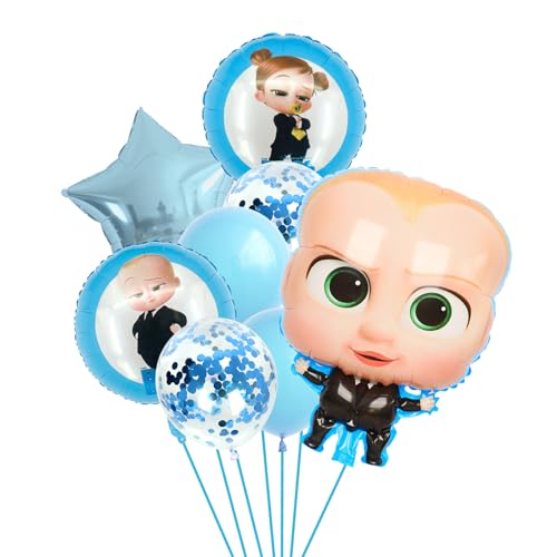 Set di 8 palloncini di compleanno per bambini, blu e bianchi, decorazione per feste con palloncini a forma di personaggio, palloncini rotondi a forma di stella, palloncini in alluminio adatti per