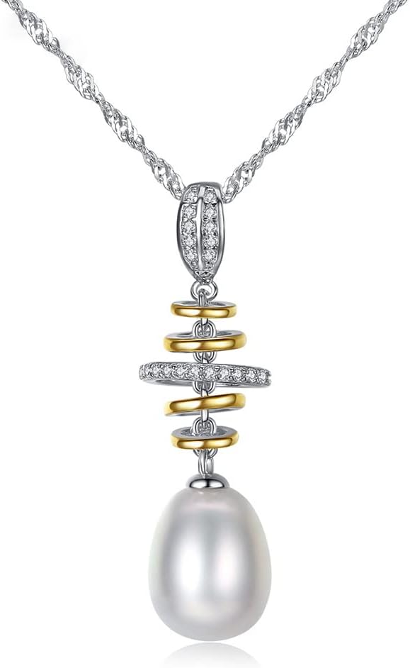 NONNYL Pearl Necklace Genuine Freshwater Cultured 9-10mm Pearl Pendant Necklaces Sterling Silver for Women Fine Jewelry Gifts for Women Wife Girlfriend Mother