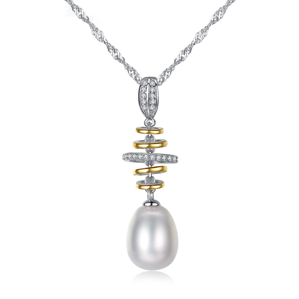 Nonnyl Collana di perle coltivate d'acqua dolce da 9-10 mm, in argento Sterling, gioielli raffinati, regalo per donne, mogli, fidanzate, madri, in argento Sterling, con perle