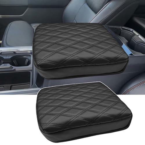 Zxiaochun Center Console Armrest Cover for F250 F350 F450 F550 2023 2024 2025 2026 Bucket Seat Arm Rest Lid PU Leather Cushion Protector Interior Accessories Black