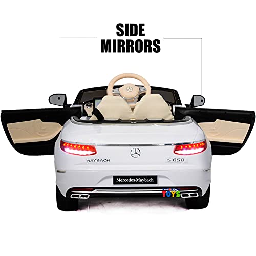 Americas Toys Car For Kids To Drive With Leather Seat, Mp4 Player, Bluetooth, Remote Control – Ride In Vehicle One Seater With Open Doors, 5 Point Safety Belt, Compatible With Mercedes Maybach White #TOP3