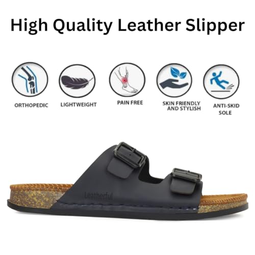 Image of Leatherful Men's premium leather slipper | Genuine Leather upper | Suede Leather Insole | PU sole | Stylish flip flop for men |