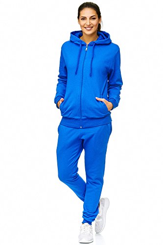 Preisvergleich Produktbild Violento Damen Jogginganzug Uni 586 / 100% Baumwolle / Trainingsjacke mit Reißverschluss / Hose mit Gummizug und Zugband / Rippstrickbündchen / Blau, M