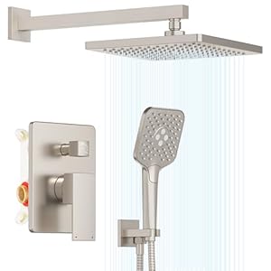 Gabrylly Shower System, Wall Mounted Shower Faucets Sets Complete for Bathroom with High Pressure 10″ Rain Shower head and 3-Setting Handheld Shower Head Set, 2 Way Shower Valve Kit, Brushed Nickel