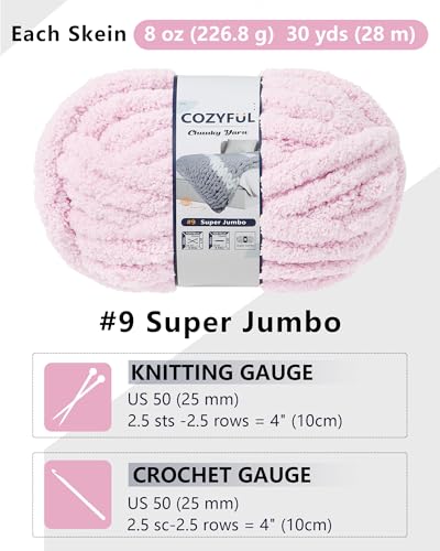 Image of Cozyful Chunky Yarn for Hand Knitting, #9 Thick Jumbo Big Chunky Yarn for Crocheting, Super Chunky Knit Blanket Yarns, Large Chunky Chenille Yarns, 8 Pack (30 yds 8 oz Each Skein), Blush Pink