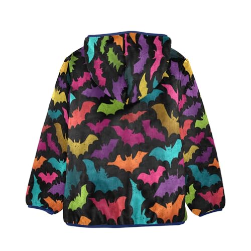 Colorful Bats on Black Toddler Fleece Jacket Girl Boys Hooded Fleece Jacket Coat Warm Outwear Zip-up 3-10T2