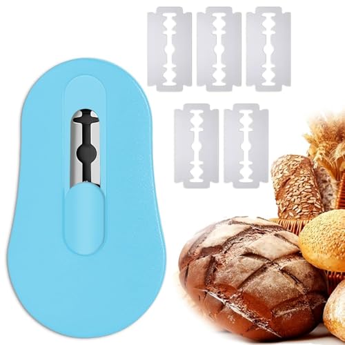 Magnetic Bread Lame Dough Scoring Tool Sourdough Scoring Tool with 5 Replaceable Stainless Steel Blades Bread Lame Cutter Refrigerator Magnet for Dough S-coring B-Read Pastries Food Cutting (Blue)